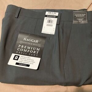 NWT Haggar Men's 36Wx32L Straight Premium Comfort Dress Pants Gray Wrinkle Free